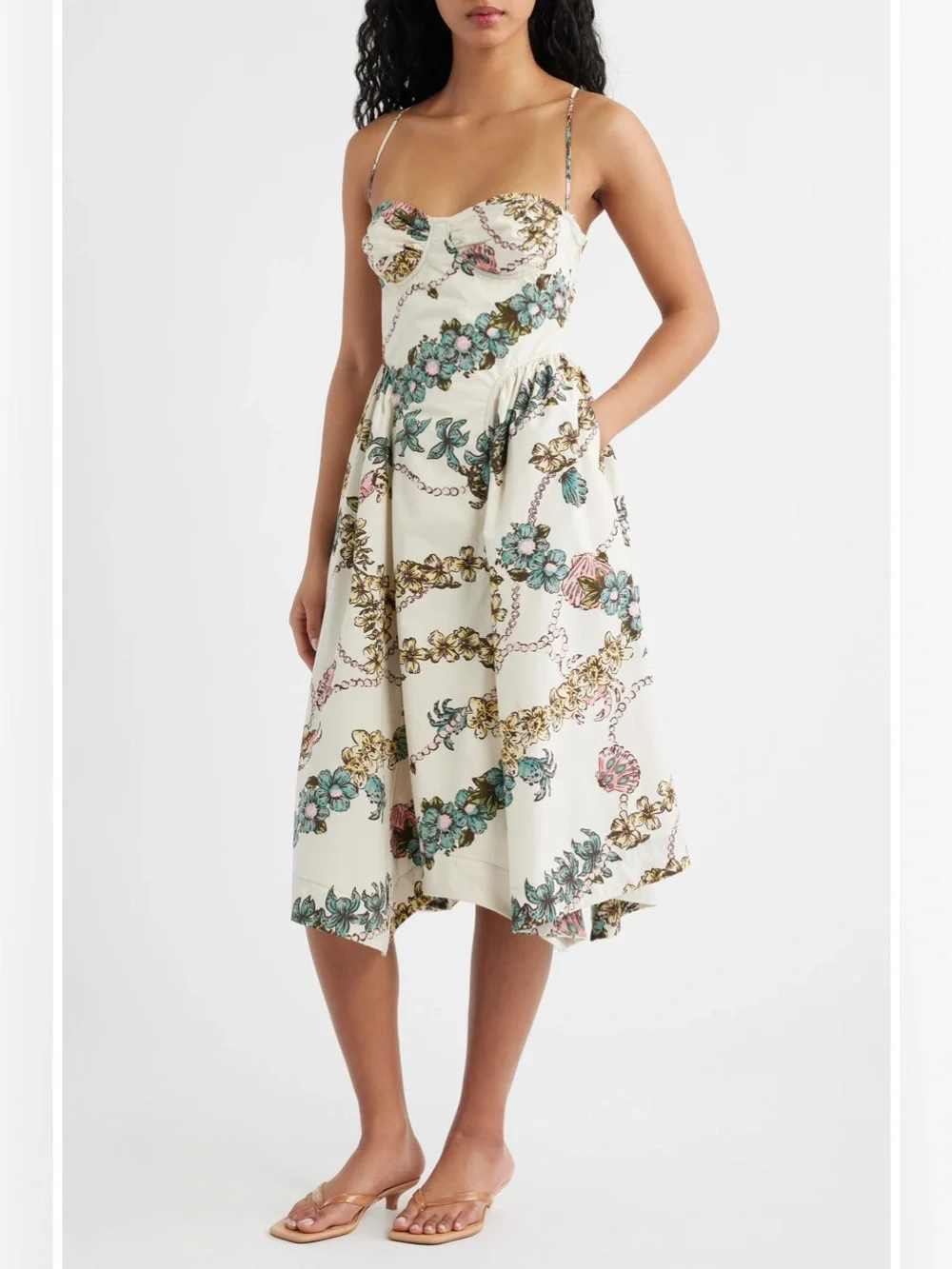 Free People Cherish Printed Midi Dress Size 4 Floral Cotton NWOT Pockets DS1